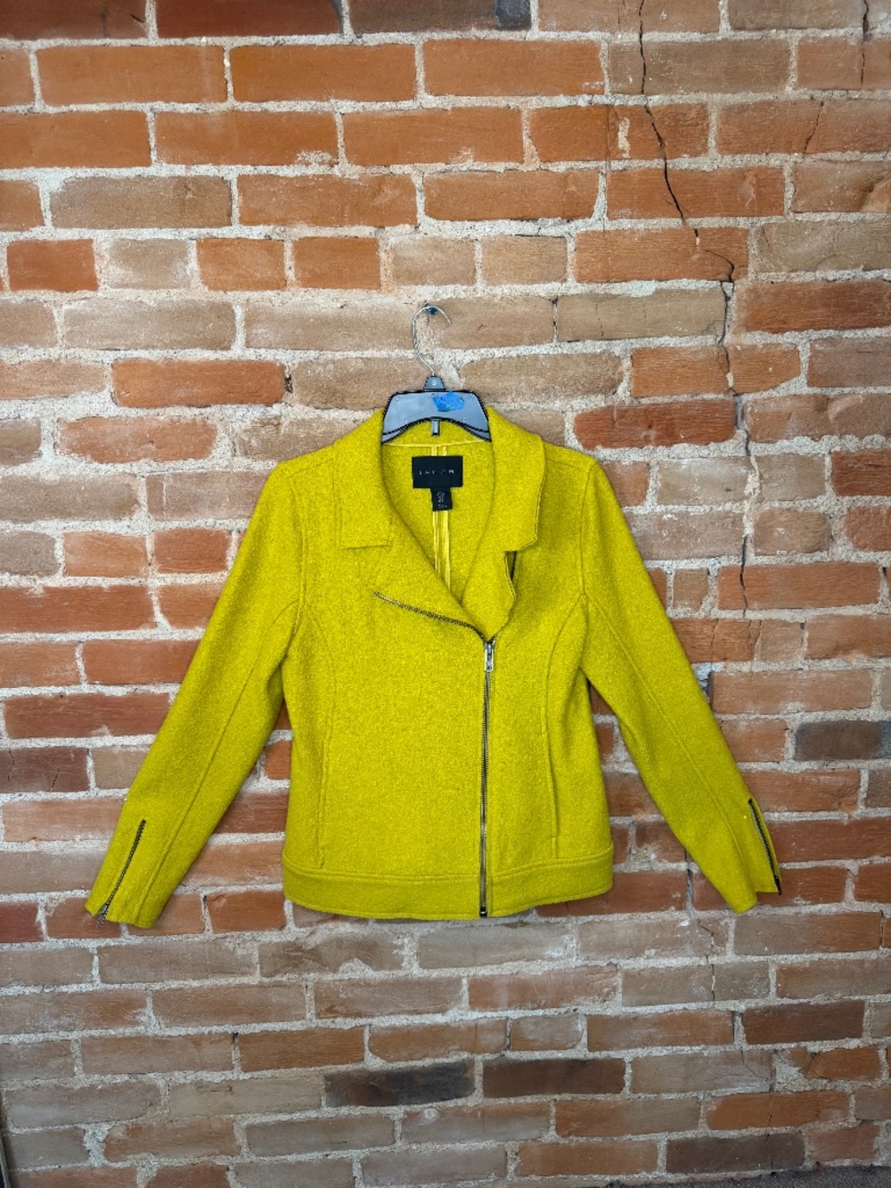 Tahari Chartreuse Moto Jacket | Size Small | Wool Blend Asymmetrical Zip Coat